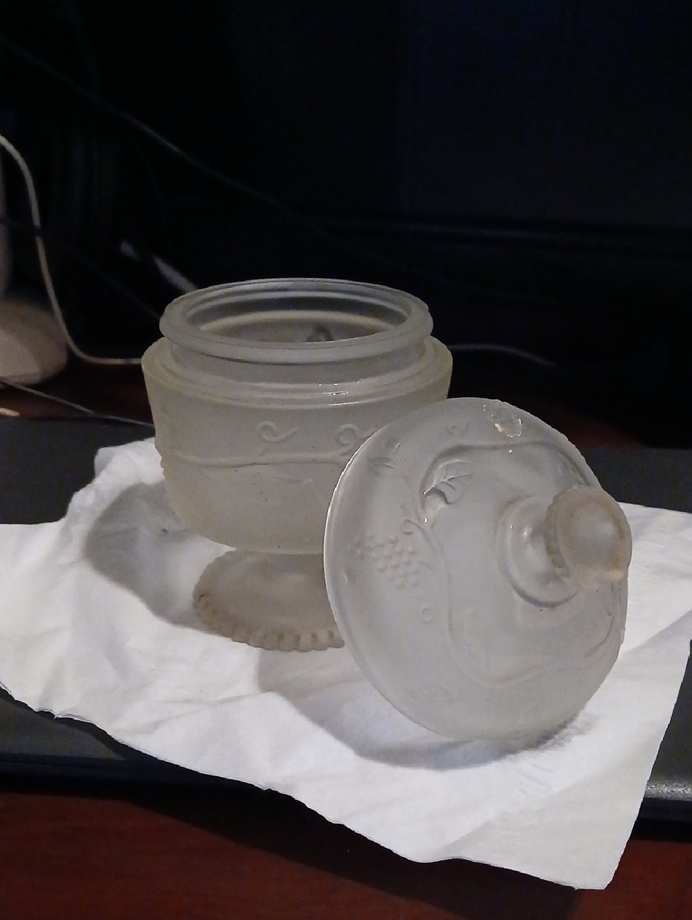 Frosted Glass Covered Sugar Bowl - Frosted White
